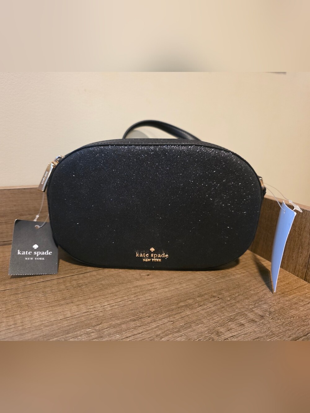 Kate Spade Black Glitter Oval Crossbody Bag